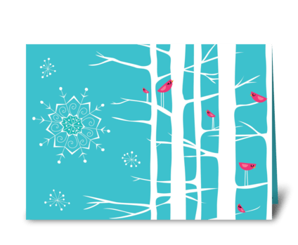 Winter Wonderland Trees Teal/Pink greeting card