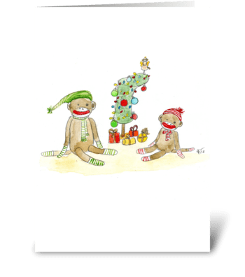 Sock Monkey Christmas greeting card