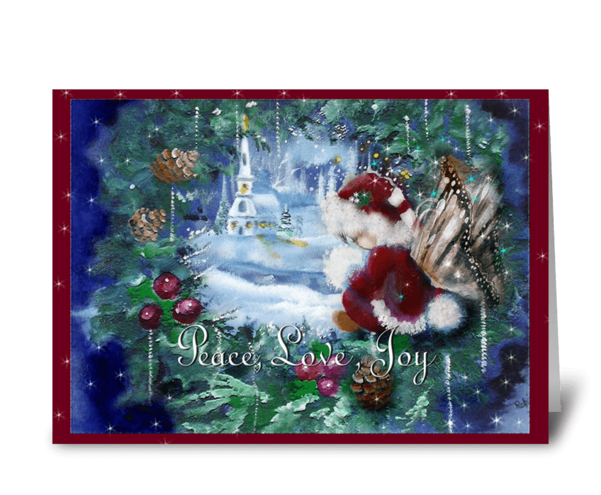 Little White Church, and faery in wreath greeting card