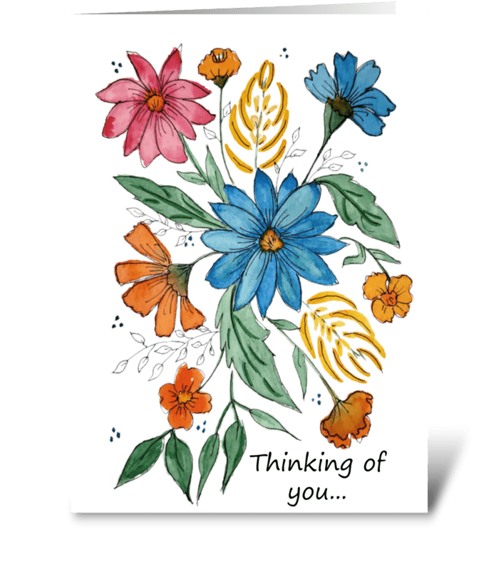 Thinking of You Floral Watercolor  greeting card