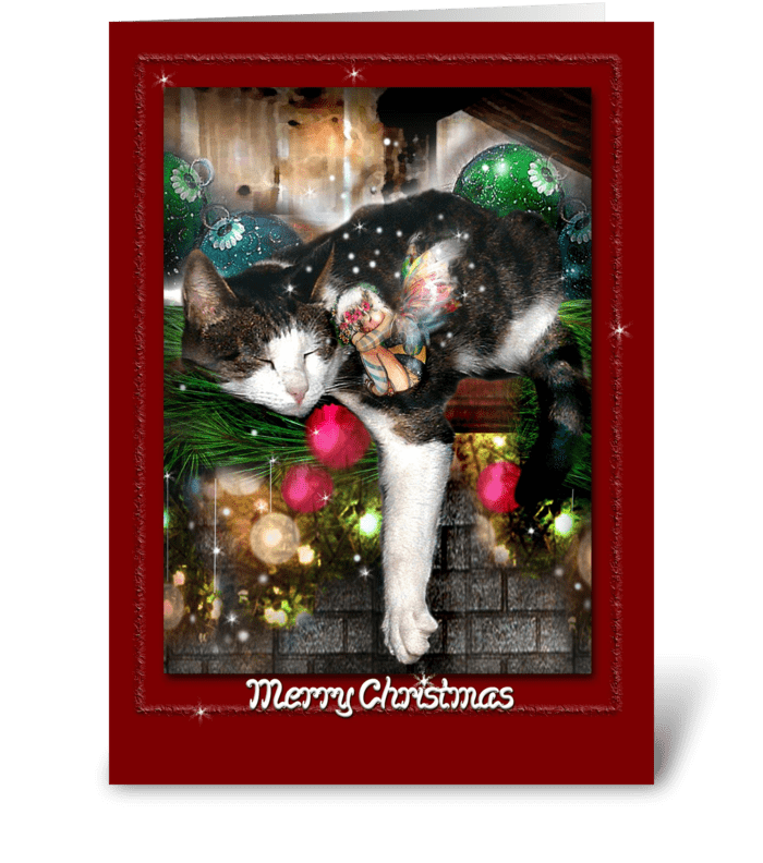 Christmas Fairy and Cat greeting card