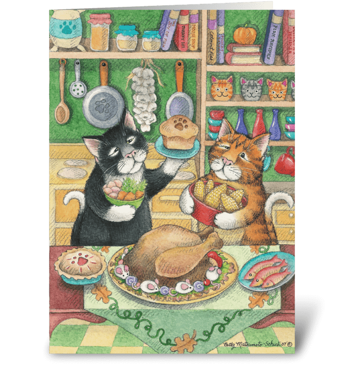Happy Thanksgiving Feast Cats #23 greeting card