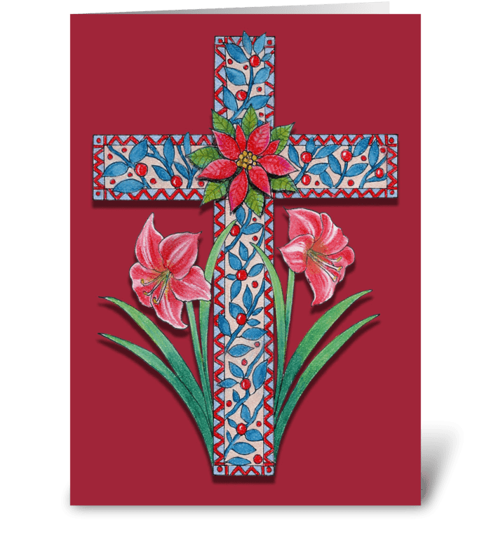 Christmas Cross with Amaryllis  greeting card