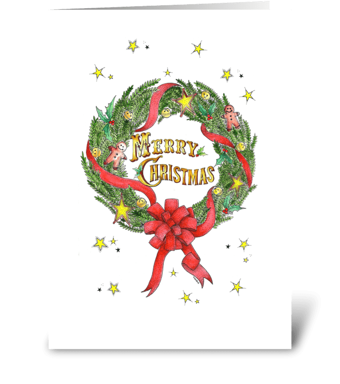 Old Fashioned Holiday Wreath greeting card