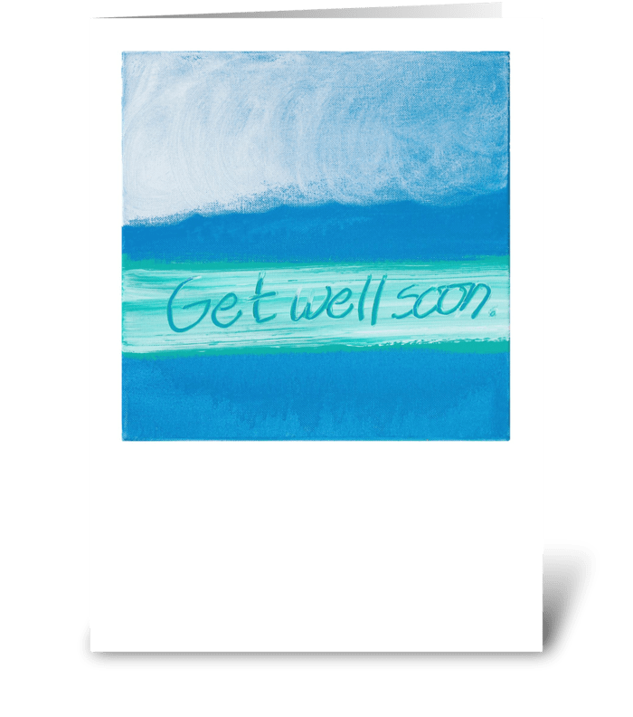 Get Well Soon - Green on Blue greeting card