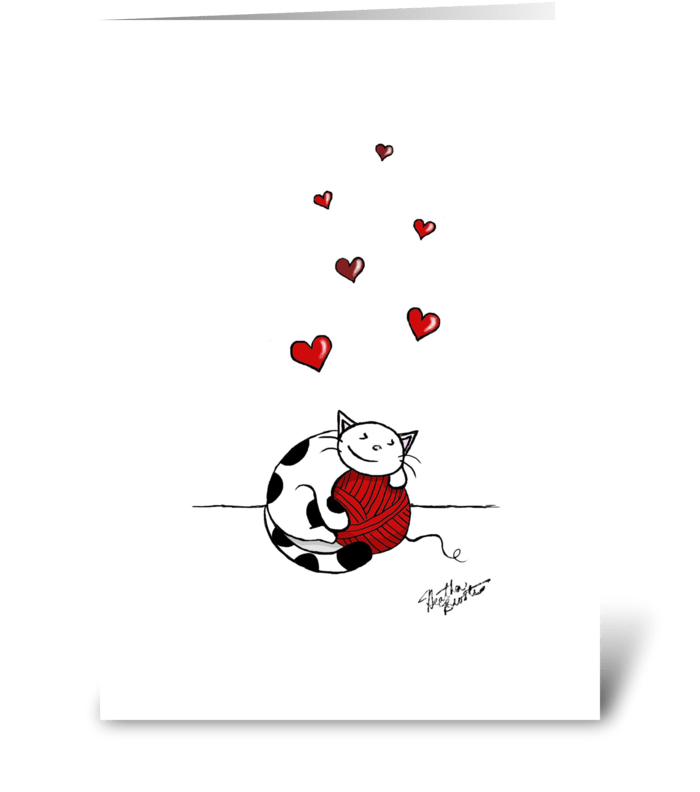 Cat Hugs Yarn - Happy Anniversary greeting card