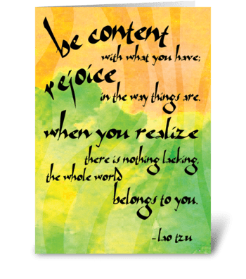 Lao Tzu Quote: Contentment greeting card