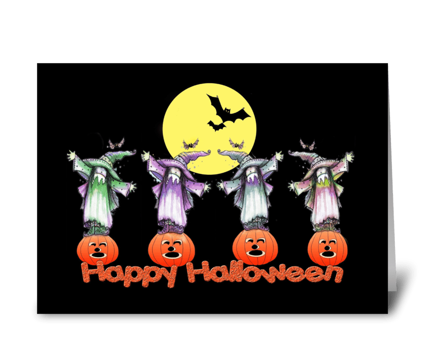 Pumpkins, Bats & Witches, Halloween Card greeting card