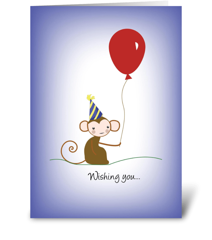 Monkey Balloon Birthday Hat greeting card