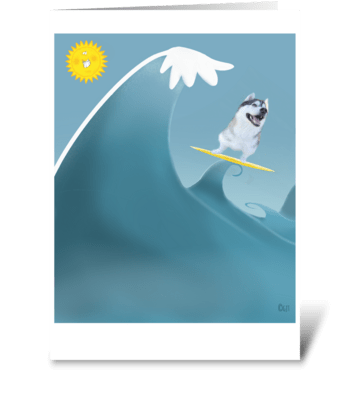 Fun Surfing Husky greeting card