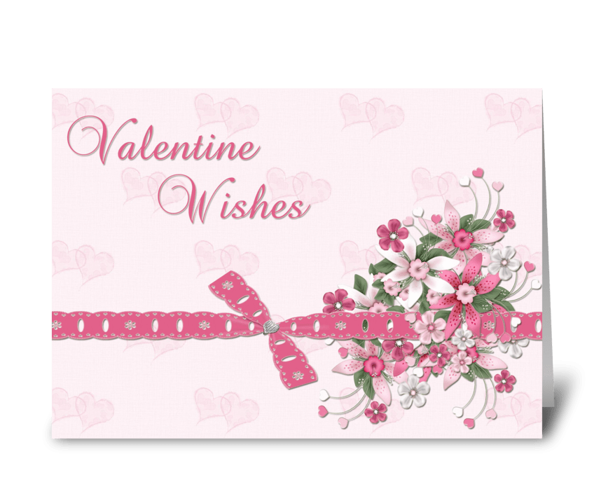 Pink Valentine Flowers greeting card
