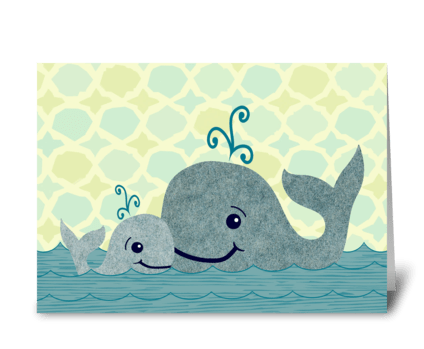 Whale Dad and Baby in the Sea greeting card