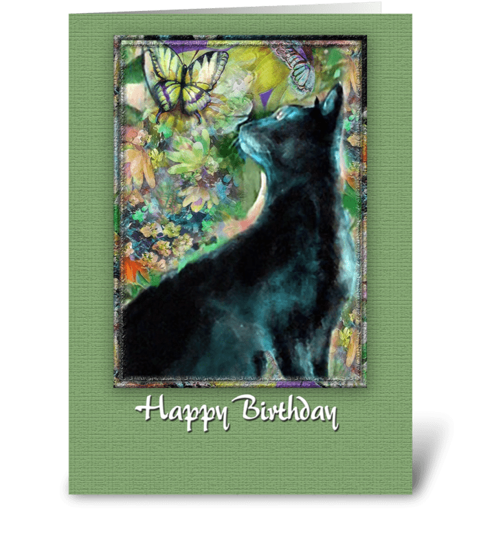 Kitty in the Garden, Happy Birthday greeting card