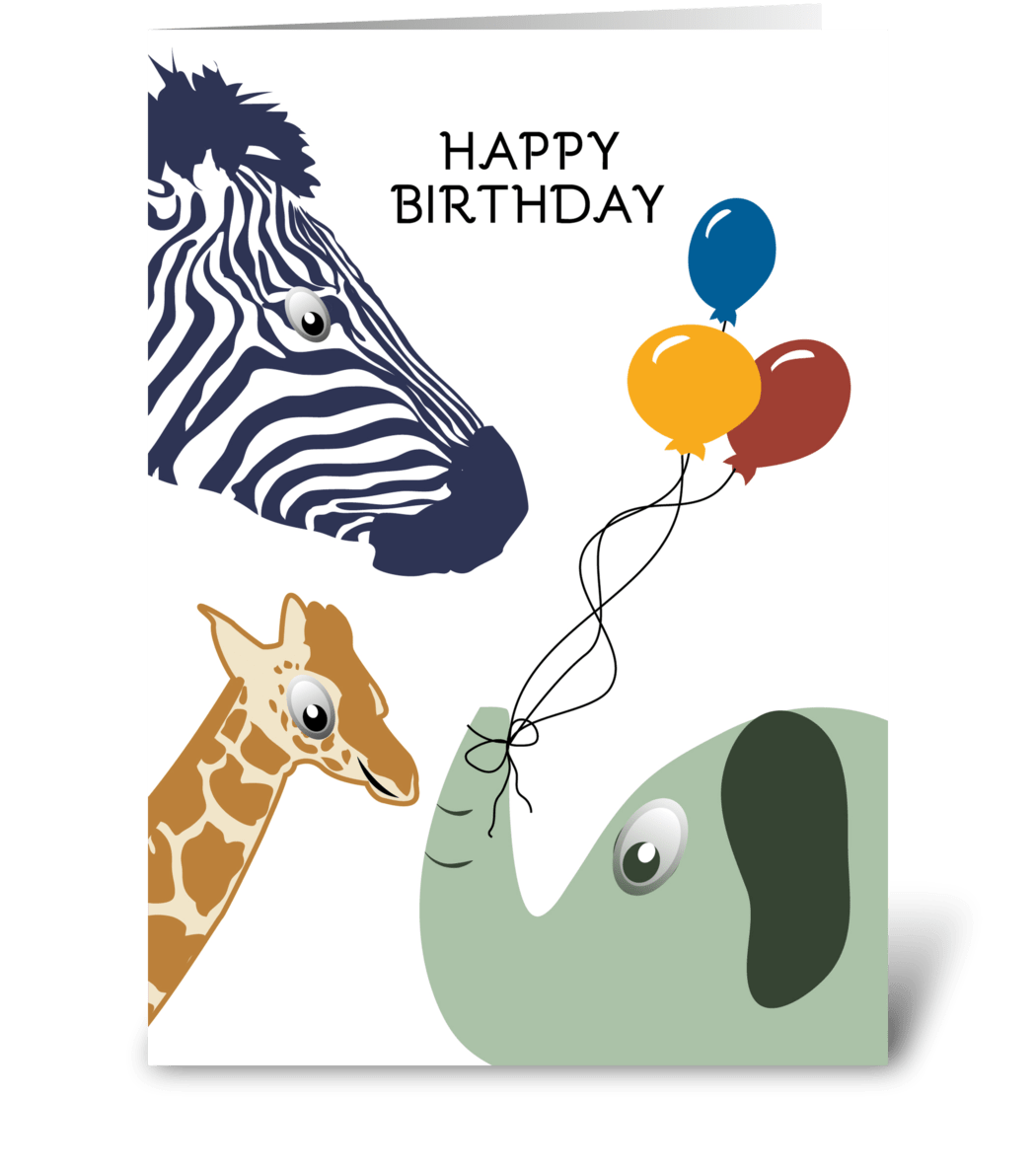 Happy Birthday Jungle Zoo Animals With B - Send this greeting card designed  by SunAtNight - Card Gnome