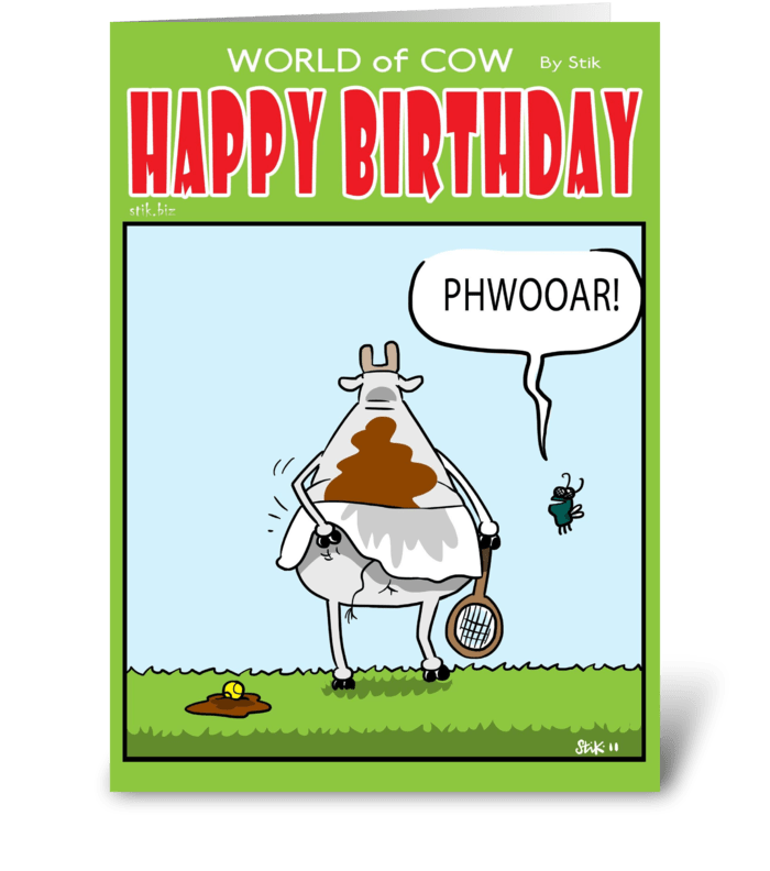 Cow Tennis Player Birthday Card greeting card
