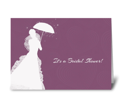 Bride Silhouette, Purple Hearts, Shower  greeting card