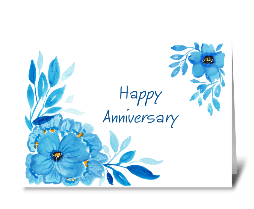Happy Anniversary Blue Flowers greeting card