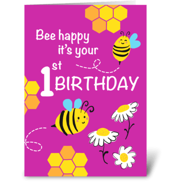 Bee Happy 1st birthday greeting card