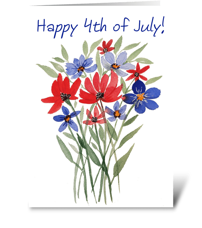 Happy 4th of July Watercolor Card Print greeting card