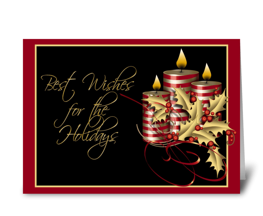 Gold Holly, Candles, Christmas Greeting  greeting card