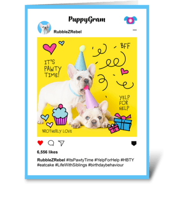 Pawty Time Sibling Birthday PuppyGram greeting card