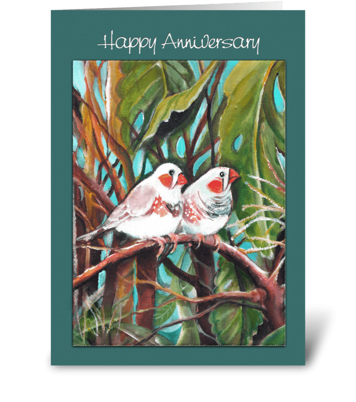Finches, Anniversary Greeting greeting card