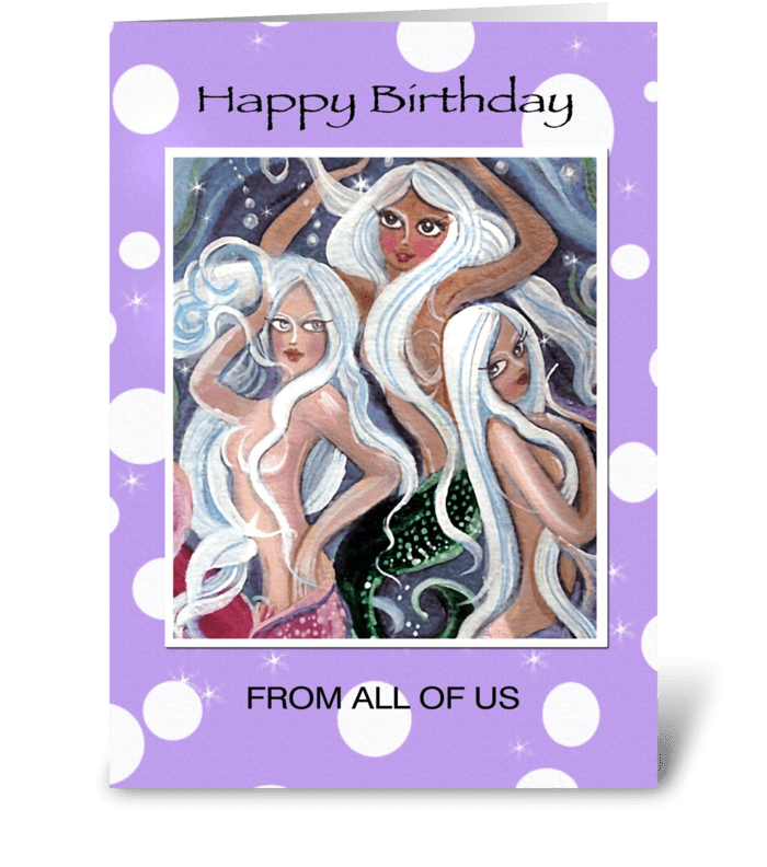 three Happy Mermaids greeting card