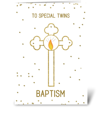 Twins Baptism Gold Cross greeting card