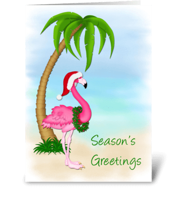 Flamingo, Palm Tree, Christmas  greeting card