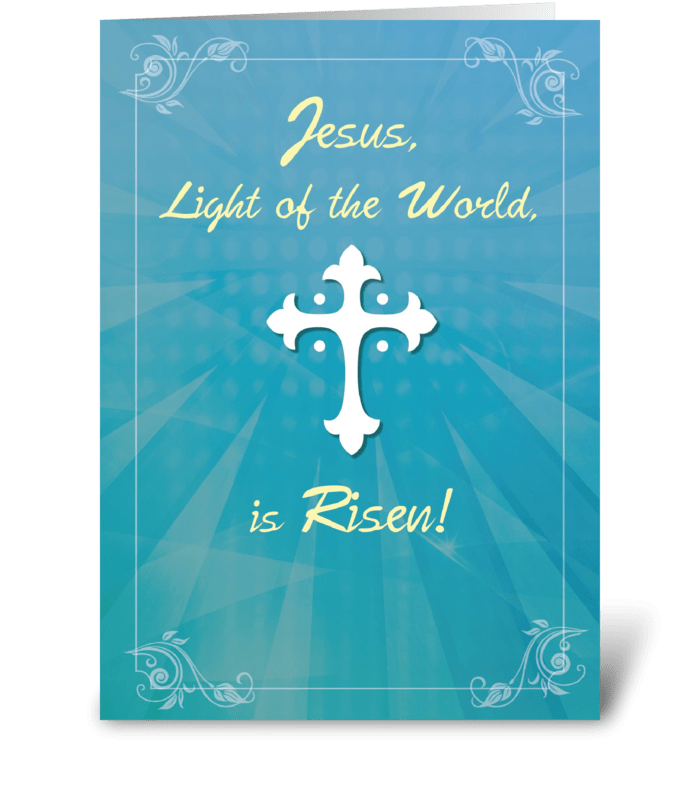 Easter Religious Cross and Rays on Teal greeting card