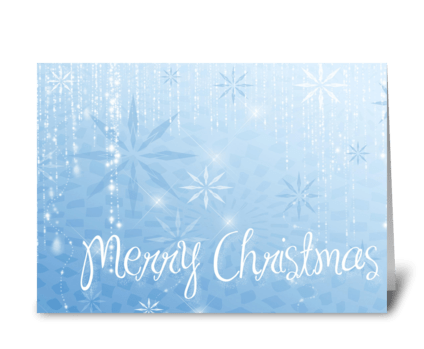 Blue Snowflake Sparkle Merry Christmas greeting card