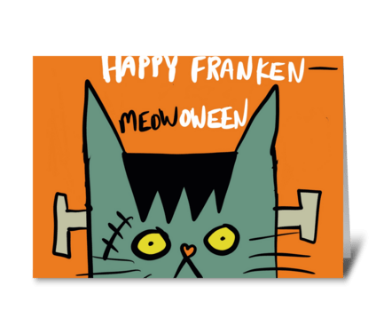 Happy Franken-Meow-Oween! greeting card