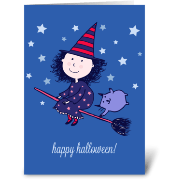 Lovely Little Witch Halloween Card greeting card