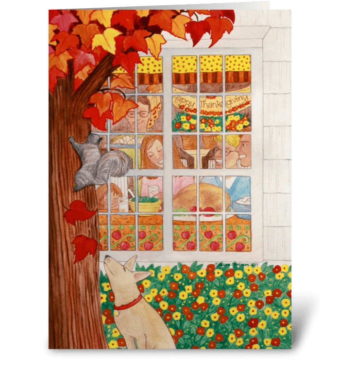 Happy Thanksgiving Fall Family Scene greeting card