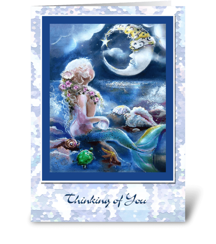 Thinking of You, Mermaid themed greeting greeting card