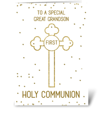 Great Grandson First Holy Communion Gold greeting card