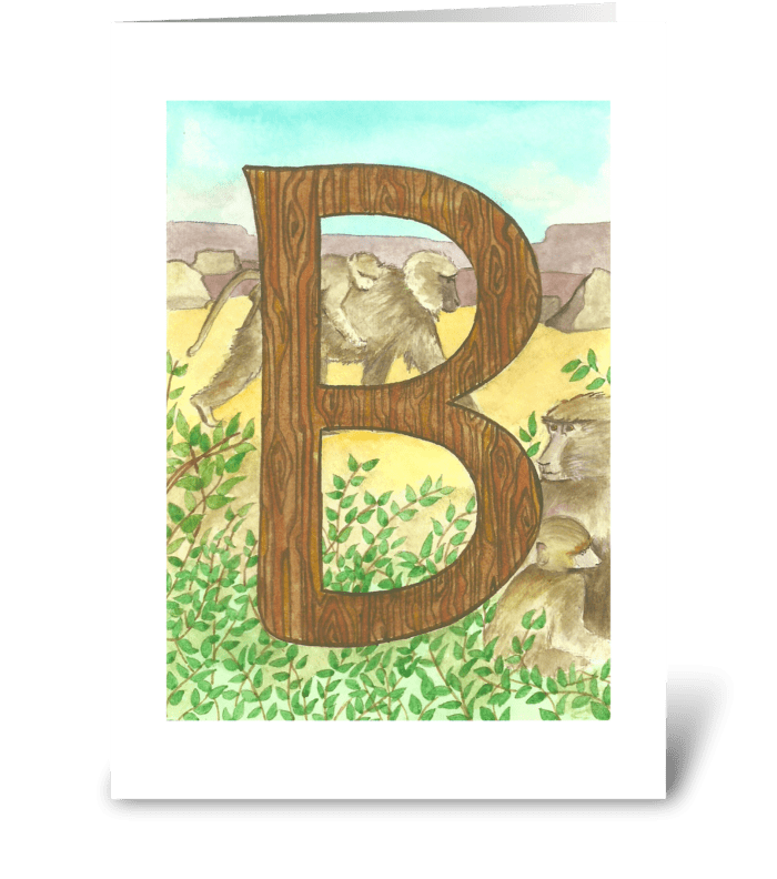 B for Baboon greeting card