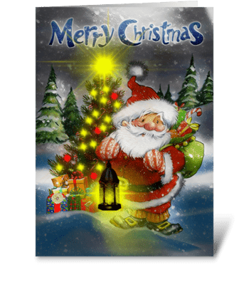 Lantern Santa greeting card