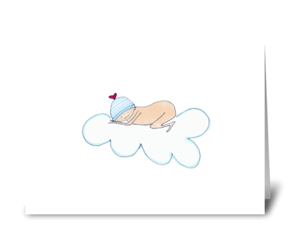 baby boy on cloud greeting card