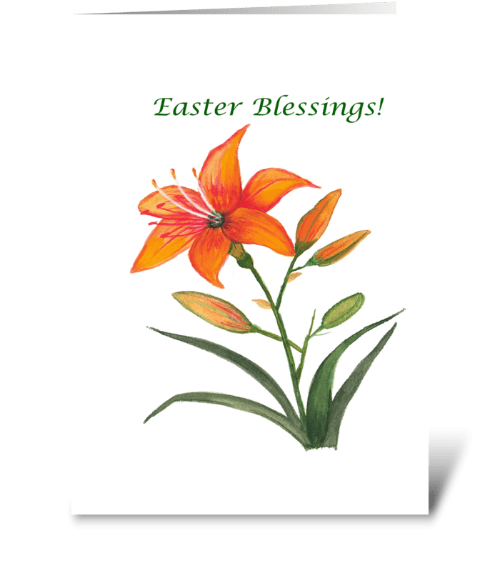 Orange Day Lily Happy Easter Blessings greeting card
