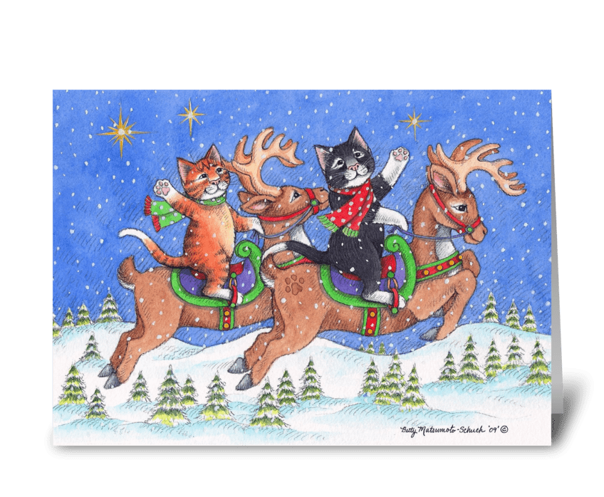 Cats on Reindeer Holiday #68 greeting card