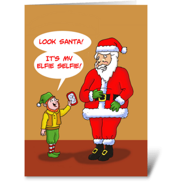 Elf Showing Santa His Selfie greeting card