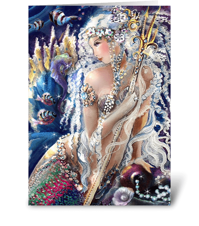Happy Birthday, Mermaid & Sea Horse ART greeting card