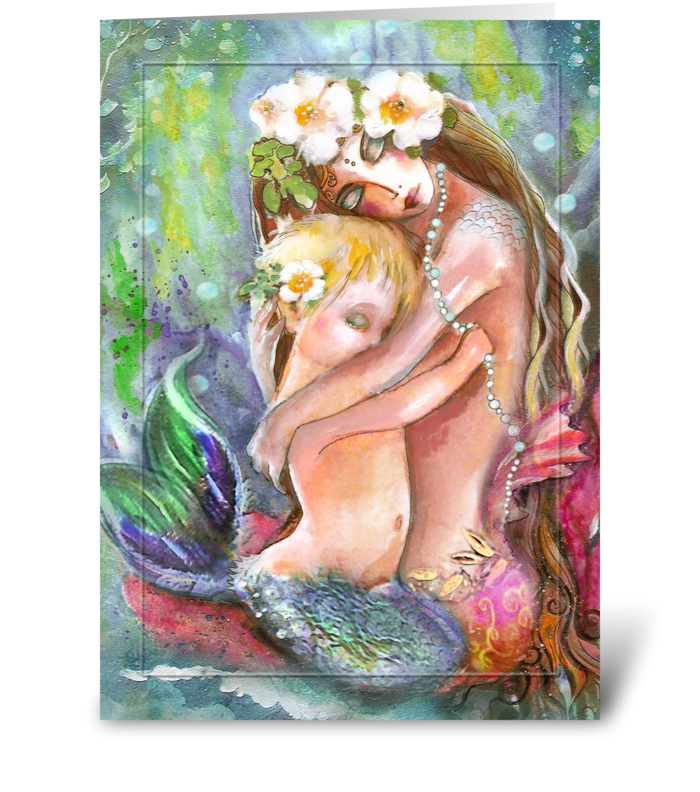 Loving Mermaid Mother and Child greeting card