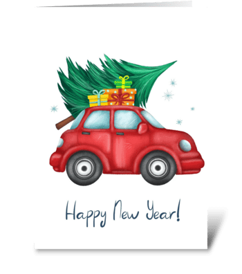 Happy New Year red car greeting card