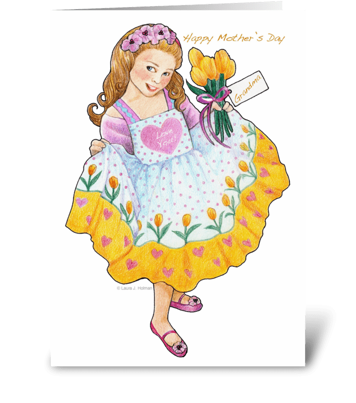 Grandma Mother's Day Girl with Tulips greeting card