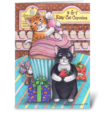 Cupcake Cats Happy Birthday #59 greeting card