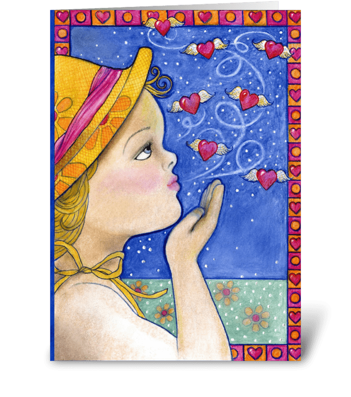 Missing You Blowing Kisses greeting card