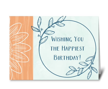 Orange and green floral birthday greeting card