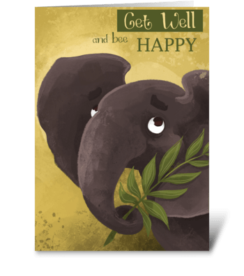 Сute elephant with palm leaf greeting card